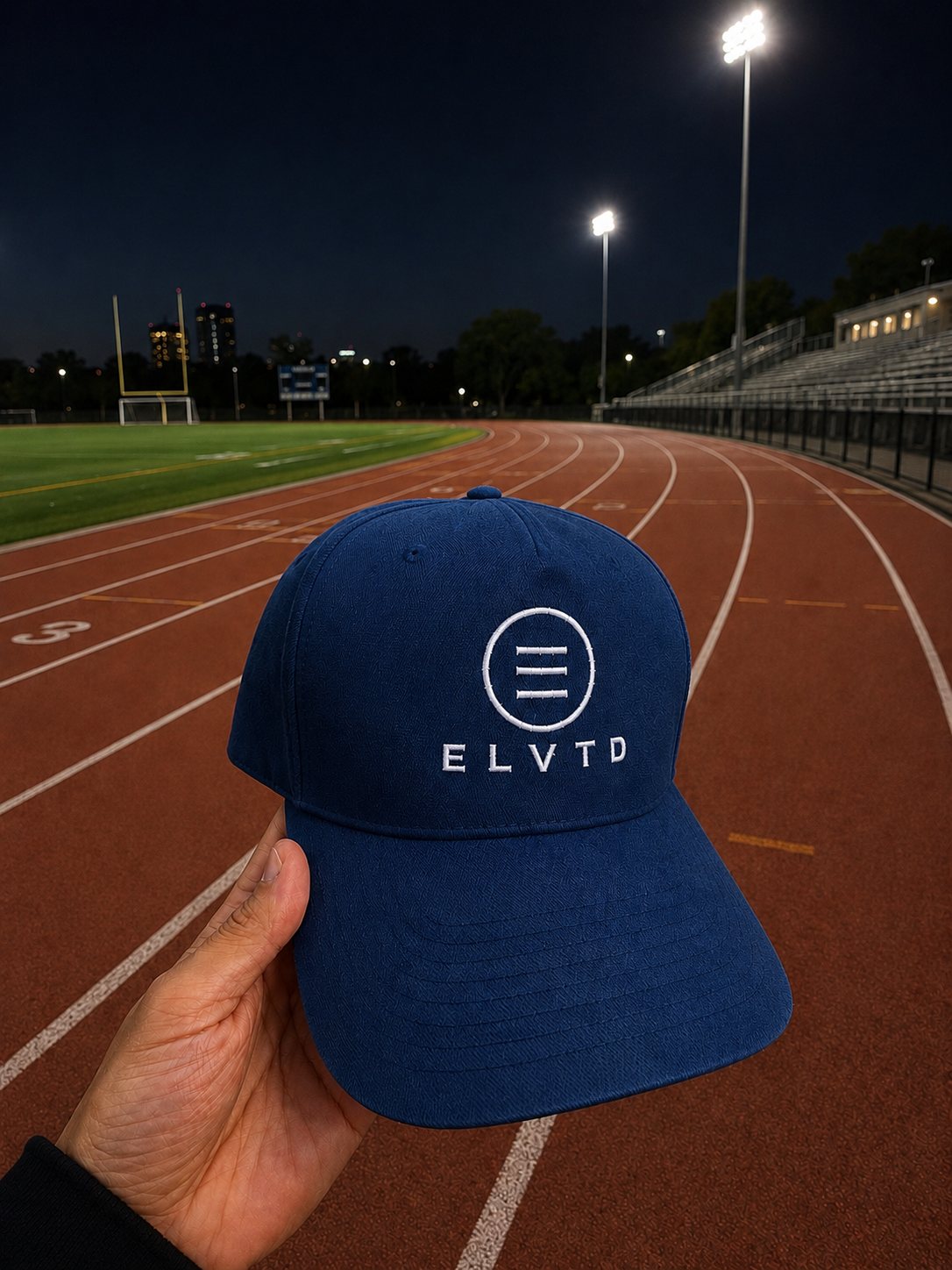 ELVTD GEAR navy cap at the track