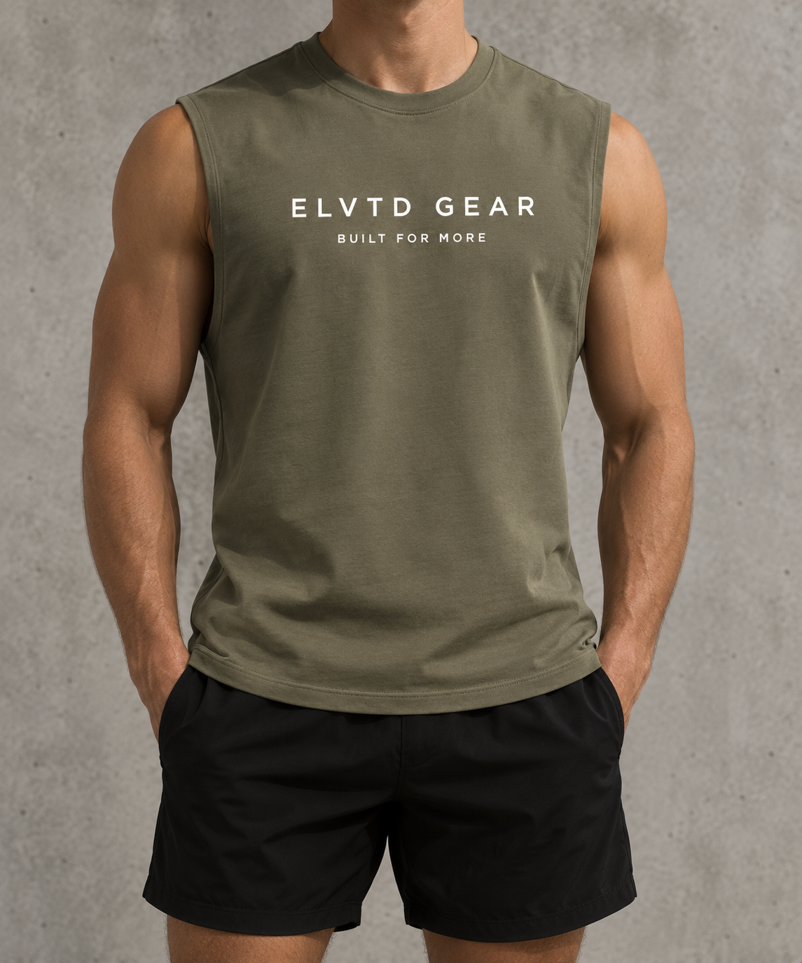 ELVTD GEAR Athletic Cut Off in army green — premium athletic wear, built for more — photo 3